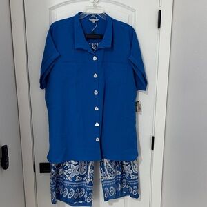 2 piece John Mark and Karen Kane royal blue pant set